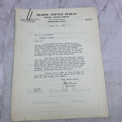 1938 Traffic Service Bureau Middletown PA Circular Promo Packet D22