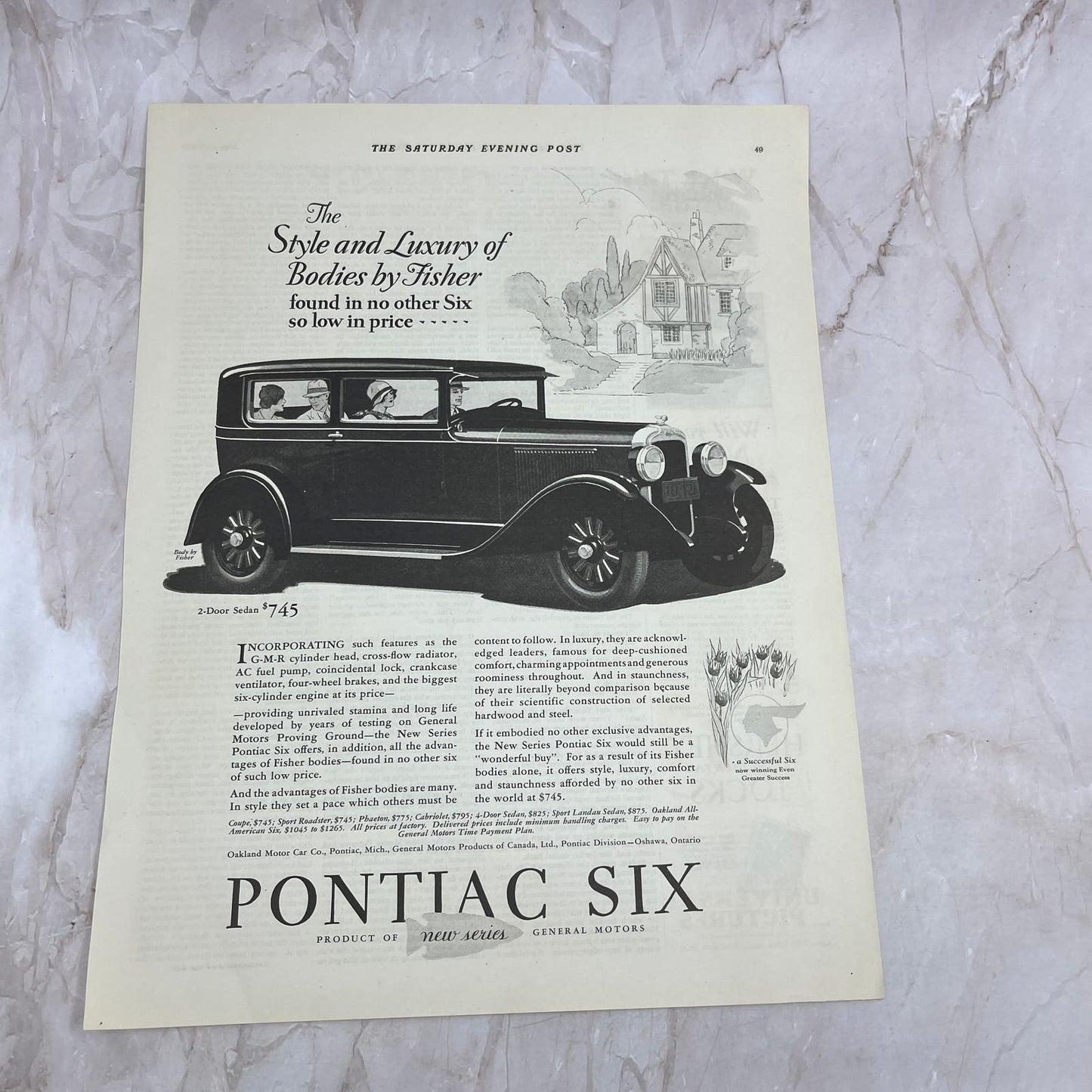 Pontiac Six Sedan General Motors 1928 Original Magazine Advertisement FL6-8