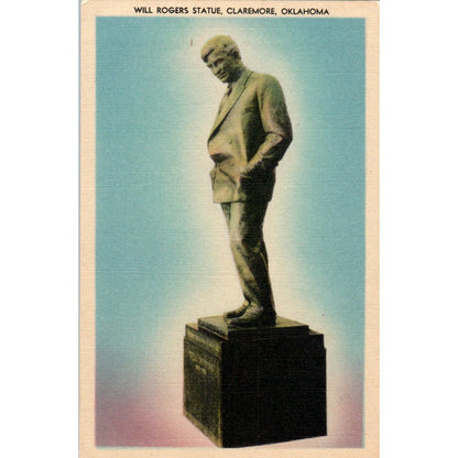 Will Rogers Statue Claremore Oklahoma Vintage Postcard PD3