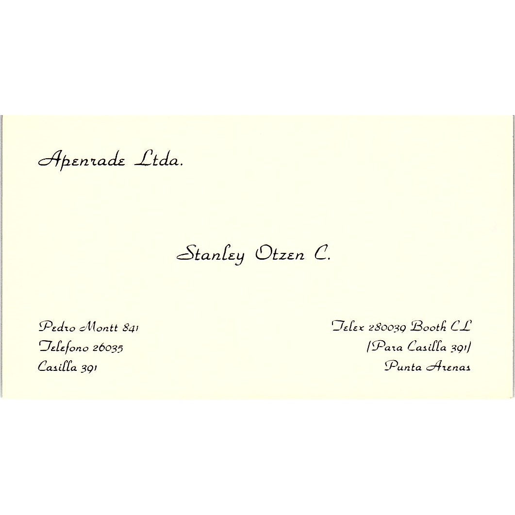 Stanley Otzen C. Apernade Ltda Punta Arenas Vintage Business Card SC9-B6