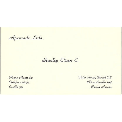 Stanley Otzen C. Apernade Ltda Punta Arenas Vintage Business Card SC9-B6