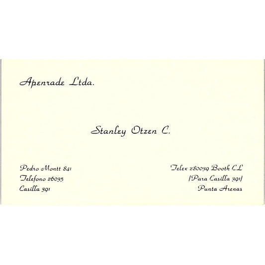 Stanley Otzen C. Apernade Ltda Punta Arenas Vintage Business Card SC9-B6