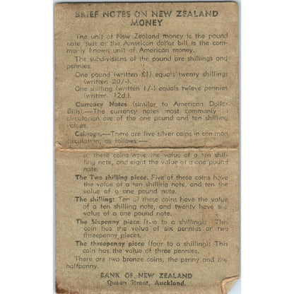 Vintage Auckland New Zealand Bank American Currency Exchange Rate Card AE6