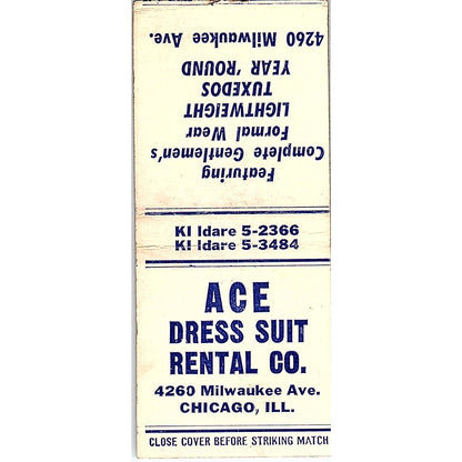Ace Dress Suit Rental Co Chicago IL Vintage Matchbook Cover SF3-Y9