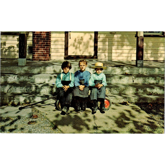 Amish Boys at One Room Schoolhouse Pennsylvania Dutch Country Postcard PD8
