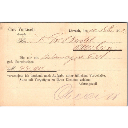 Chr. Vortisch Lorrach F.W. Berdel Otterberg 1902 German Reich Postcard P5-11