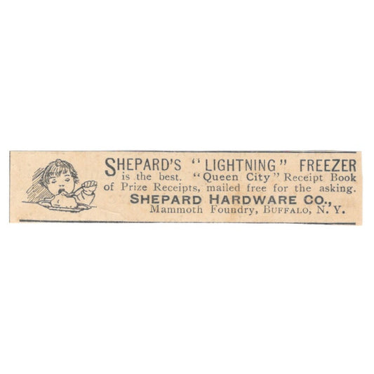 Shepard Hardware Co Lightning Freezer Mammoth Foundry Buffalo NY 1892 Ad AB6-S3