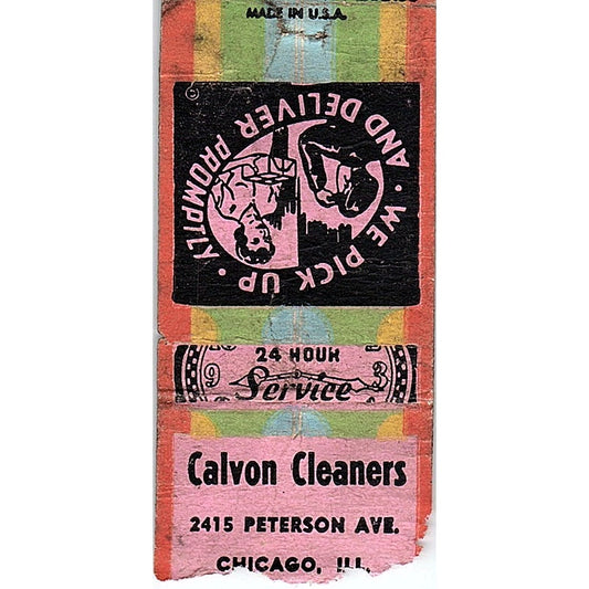 Calvon Cleaners 2415 Peterson Ave Chicago IL Vintage Matchbook Cover SC7-Y8