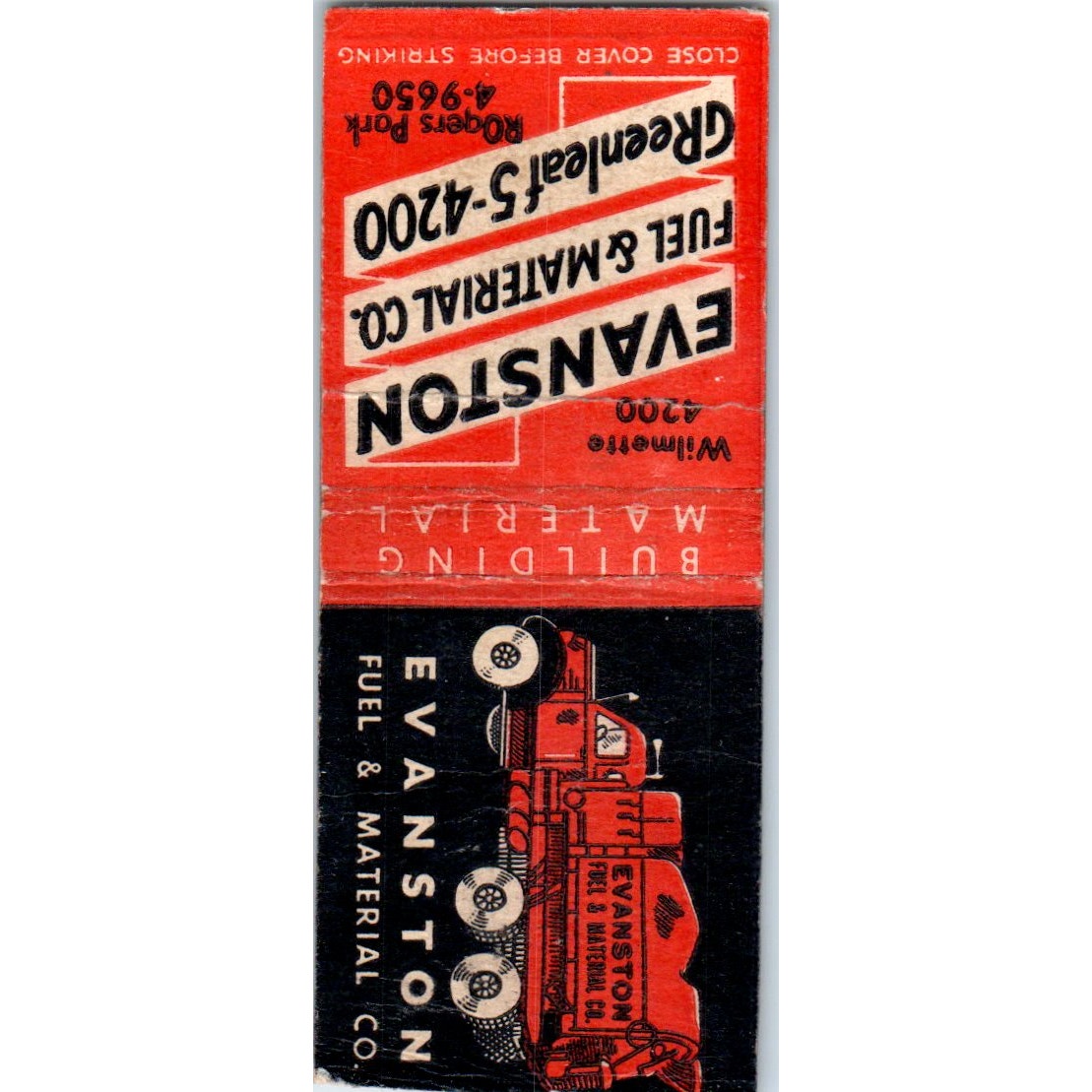 Evanston Fuel & Material Co IL Vintage Matchbook Cover SD2-Y15