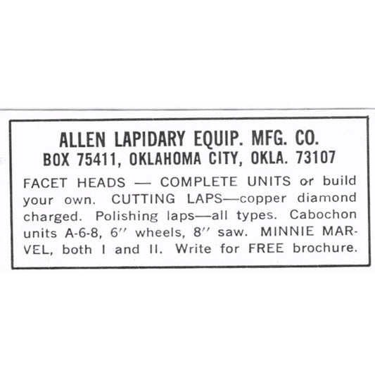 Allen Lapidary Equipment Mfg Co Oklahoma City OK 1972 Ad AF8-S5