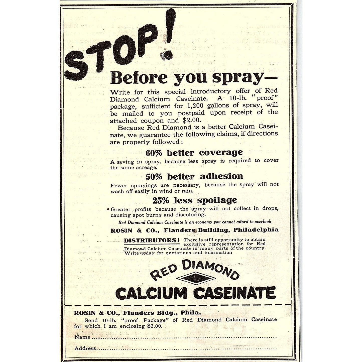 Red Diamond Calcium Caseinate Rosin & Co Philadelphia 1924 Ad AG3-4
