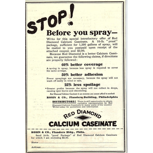 Red Diamond Calcium Caseinate Rosin & Co Philadelphia 1924 Ad AG3-4