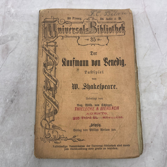 c1900 Universal Bibliothek - The Merchant of Venice German Book TJ6-OB