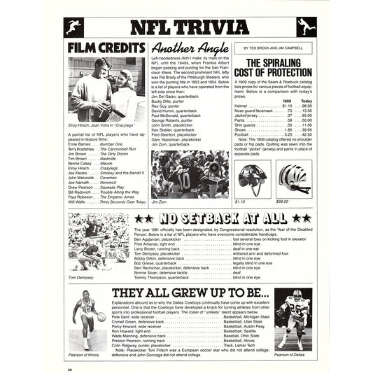 NFL Trivia Tom Dempsey Preston Pearson Elroy Hirsch 8x11" 1981 Ad D26