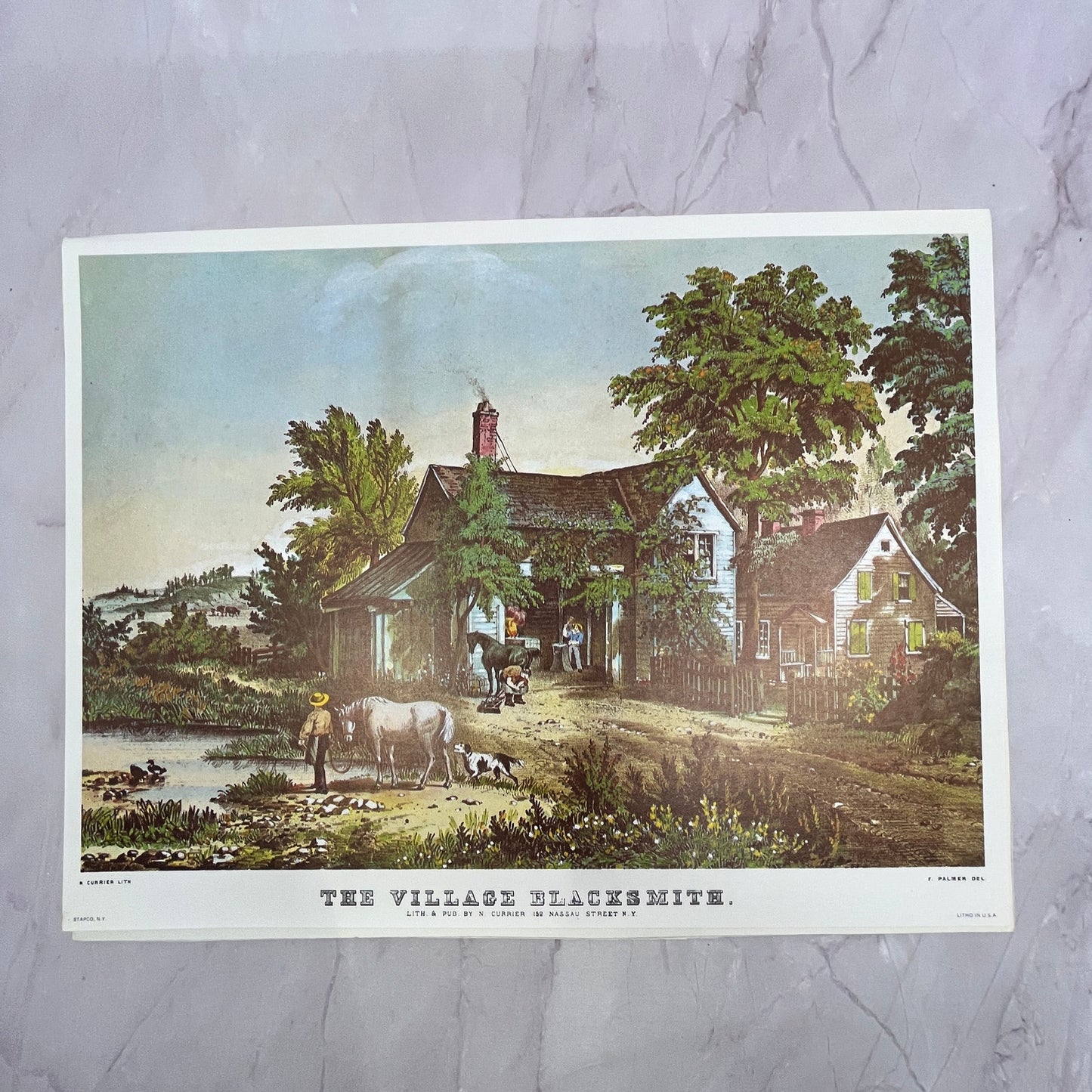 The Village Blacksmith Currier & Ives Lithograph 9x12" Art Print V22