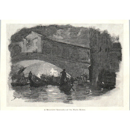 Moonlight Serenade at Rialto Bridge Sketch 1892 Magazine Print AK5-H8