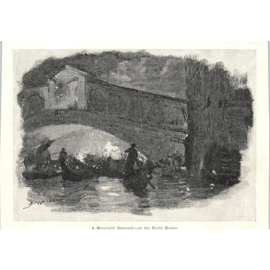 Moonlight Serenade at Rialto Bridge Sketch 1892 Magazine Print AK5-H8