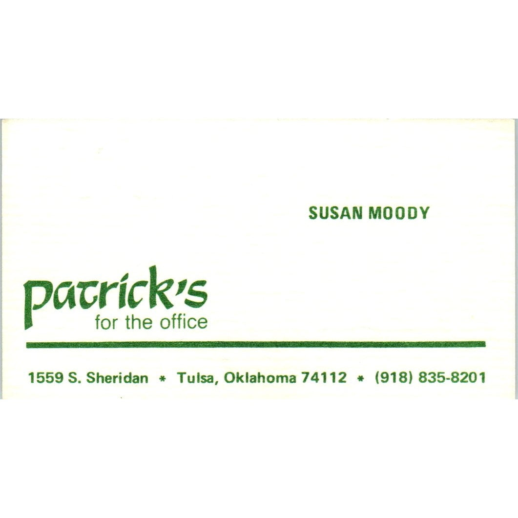 Susan Moody Patrick's For The Office Tulsa OK Vintage Business Card SE3-B4