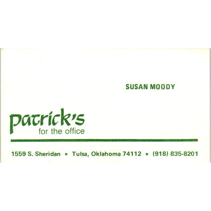 Susan Moody Patrick's For The Office Tulsa OK Vintage Business Card SE3-B4