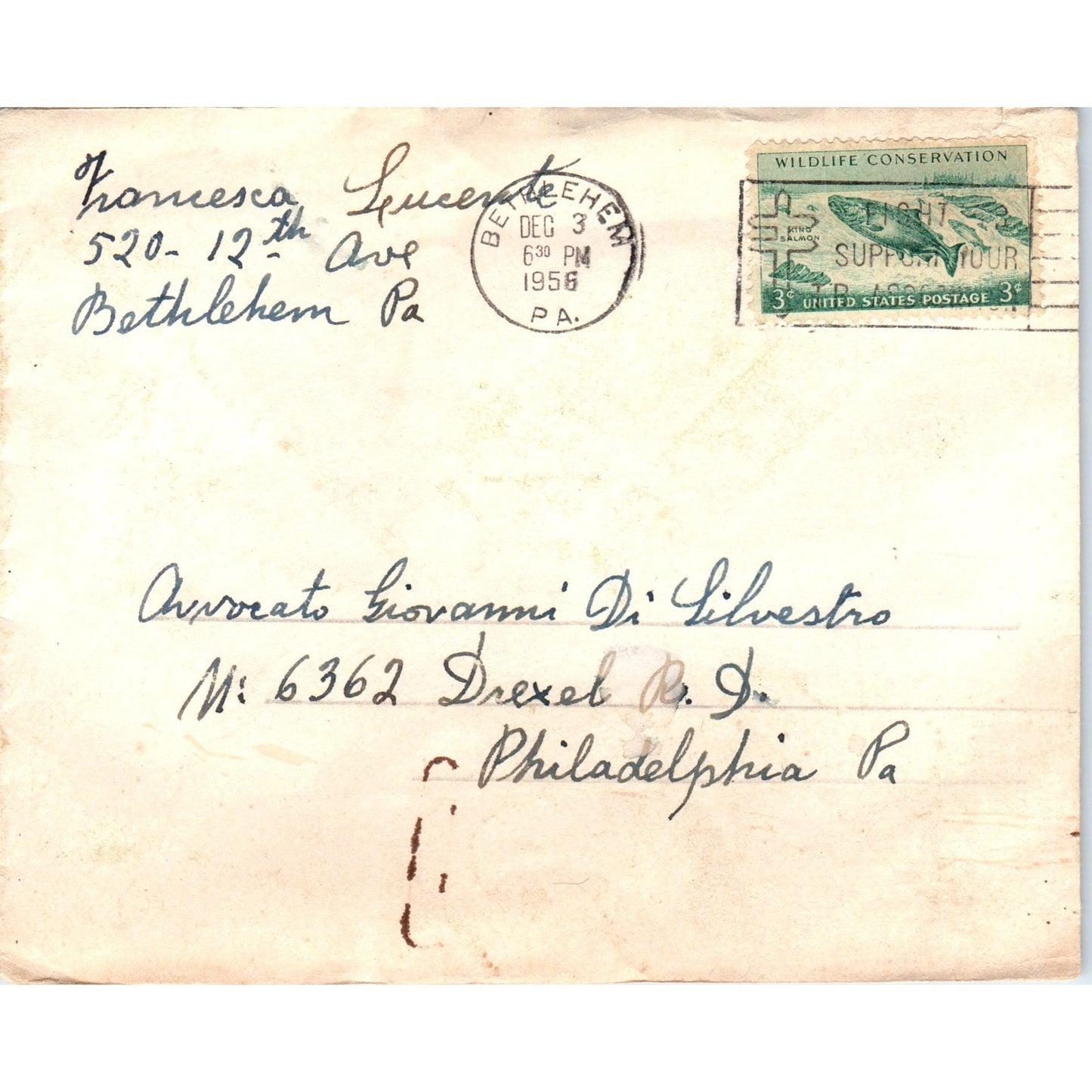 1956 Di Silvestro King Salmon Wildlife Conservation Stamp Postal Cover TG7-PC3