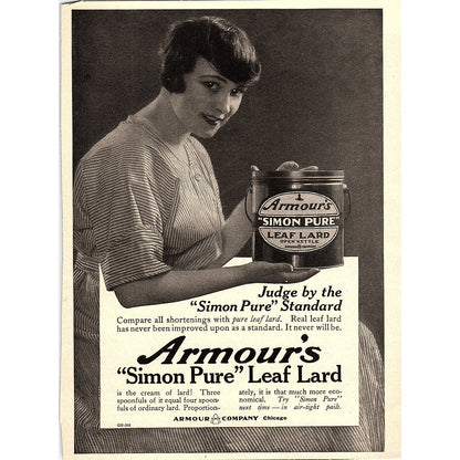 Armour Simon Pure Leaf Lard Antique Magazine Ad 5x8 V4