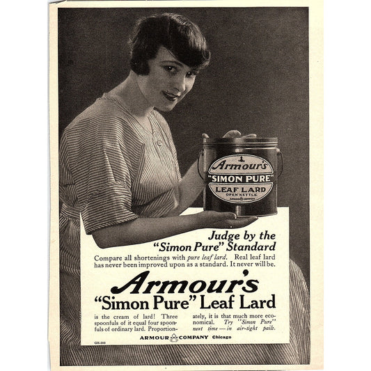Armour Simon Pure Leaf Lard Antique Magazine Ad 5x8 V4