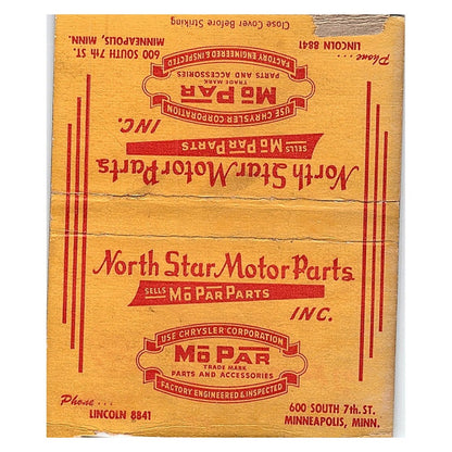 North Star Motor Parts MoPar Minneapolis Vintage Large Matchbook Cover TH2-Y4