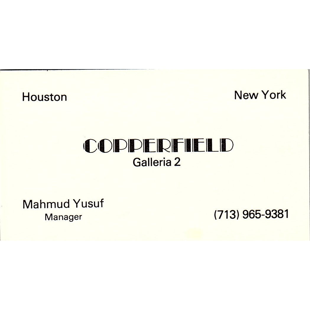 Copperfield Galleria 2 Mahmud Yusuf Houston Vintage Business Card SE5-B5