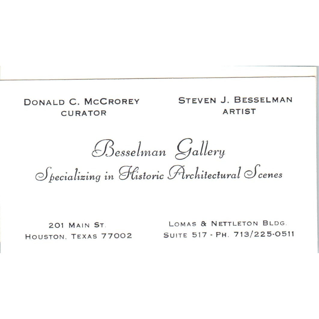 Steven J. Besselman Gallery Donald C. McCrorey Houston Vtg Business Card SD4-B4