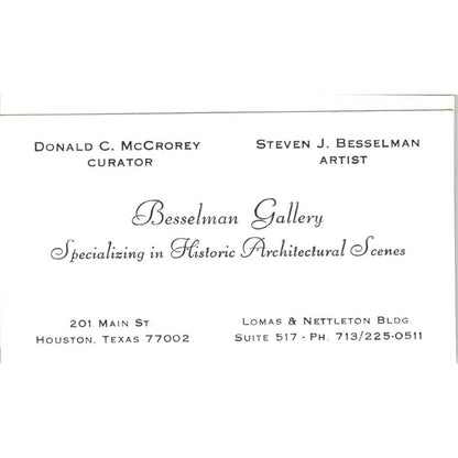 Steven J. Besselman Gallery Donald C. McCrorey Houston Vtg Business Card SD4-B4