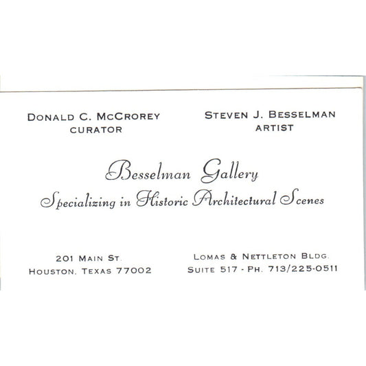 Steven J. Besselman Gallery Donald C. McCrorey Houston Vtg Business Card SD4-B4