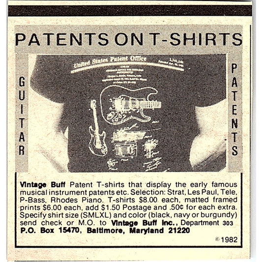 Vintage Buff Patent T-Shirts Baltimore MD 1984 Ad AF8-M4