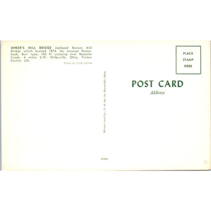 Gheer's Mill Bridge Wilkesville Ohio Vintage Covered Bridge Postcard PD1