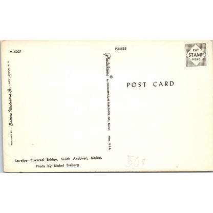 Lovejoy Covered Bridge South Andover ME Vintage Covered Bridge Postcard PD6