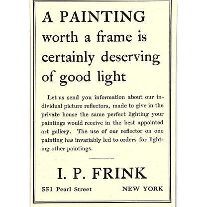 I.P. Frink Art Lighting 551 Pearl Street New York - 1908 Ad AF5-5