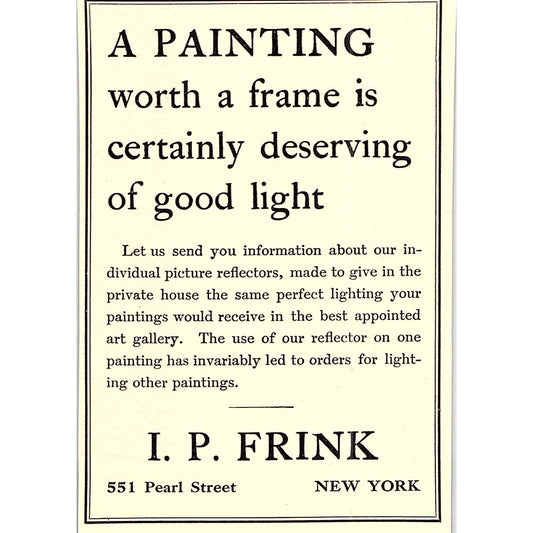 I.P. Frink Art Lighting 551 Pearl Street New York - 1908 Ad AF5-5