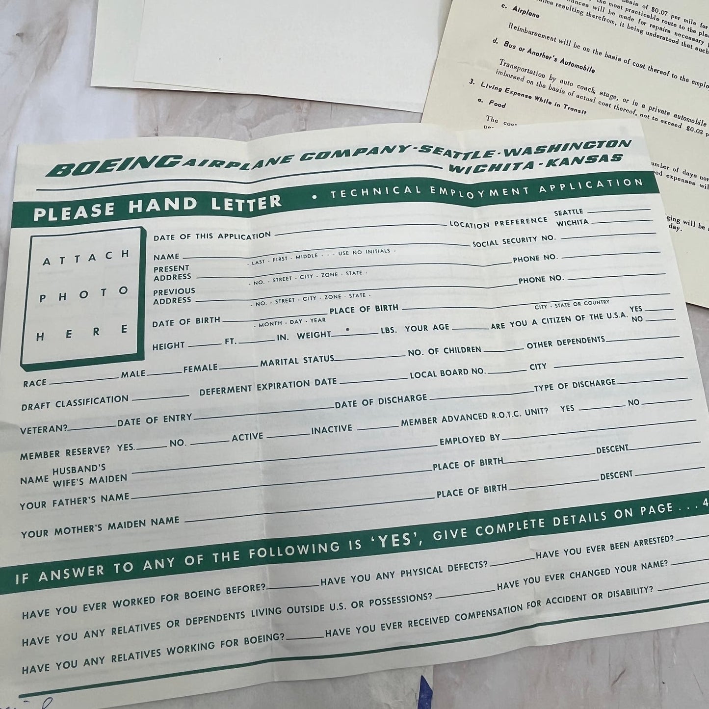 1955 Boeing Airplane Company Wichita KS Employment Offer and Ephemera AE3