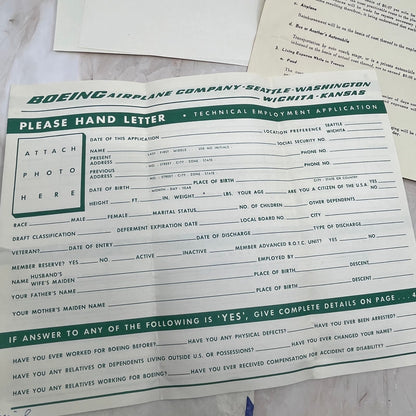 1955 Boeing Airplane Company Wichita KS Employment Offer and Ephemera AE3