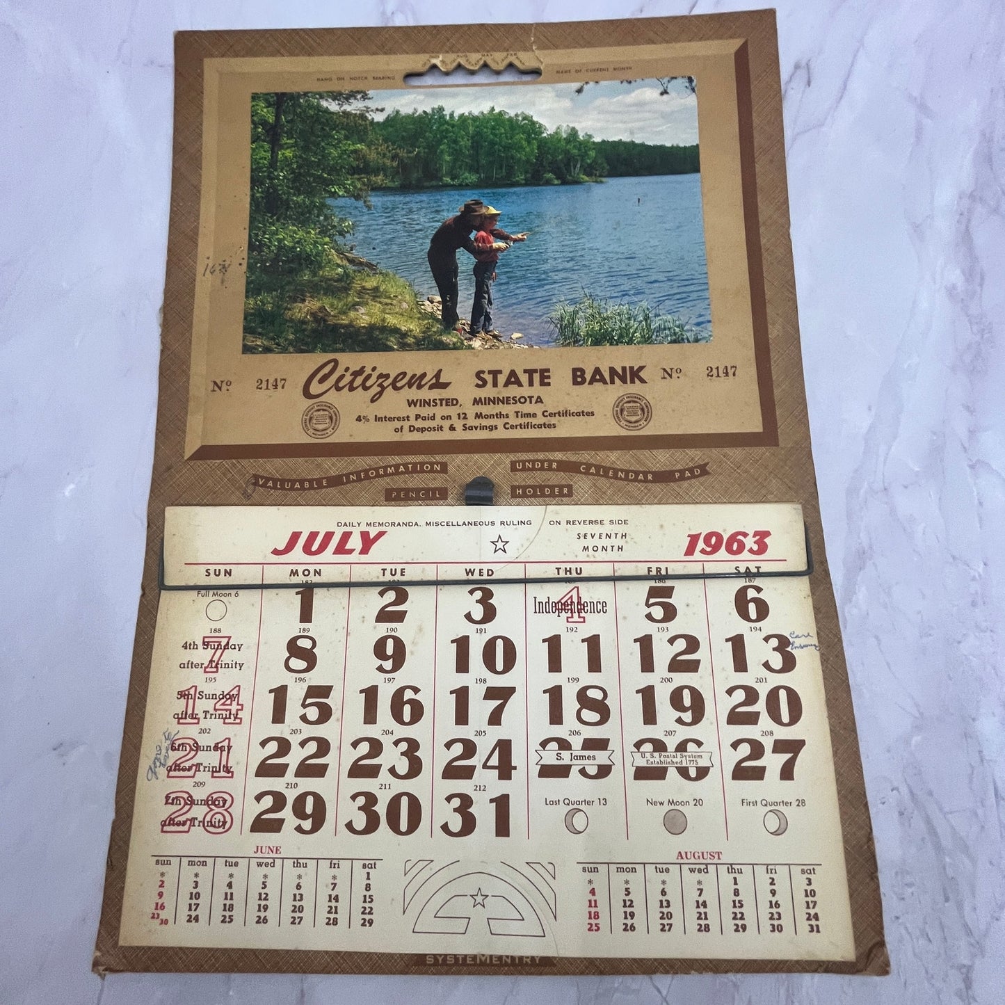 1963 Citizens State Bank Calendar Winsted MN V23