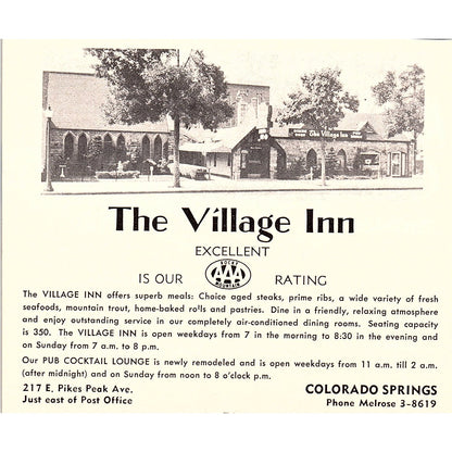 Ruth's Oven Restaurant, The Village Inn Colorado Springs 1958 Ad AG1-H2