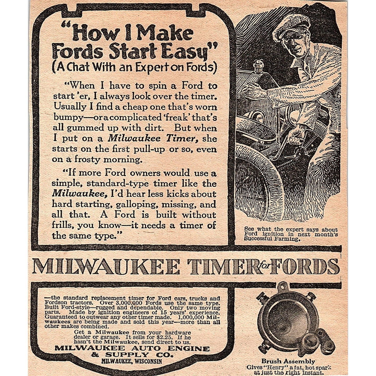 Milwaukee Timer for Fords Milwaukee Auto Engine & Supply Co WI 1920 Ad AG2-6