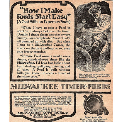 Milwaukee Timer for Fords Milwaukee Auto Engine & Supply Co WI 1920 Ad AG2-6