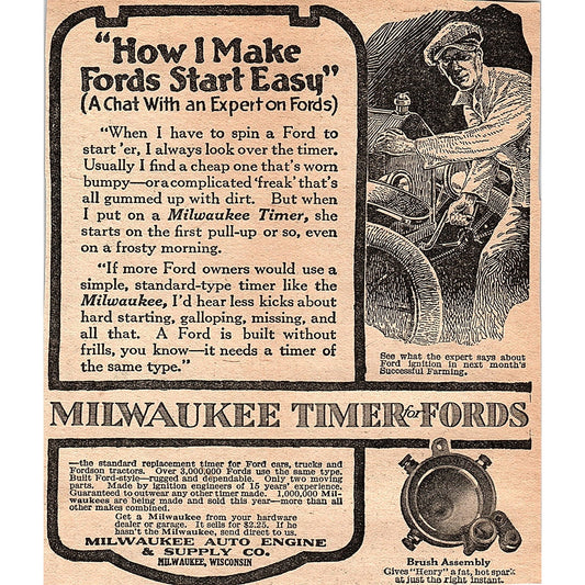 Milwaukee Timer for Fords Milwaukee Auto Engine & Supply Co WI 1920 Ad AG2-6