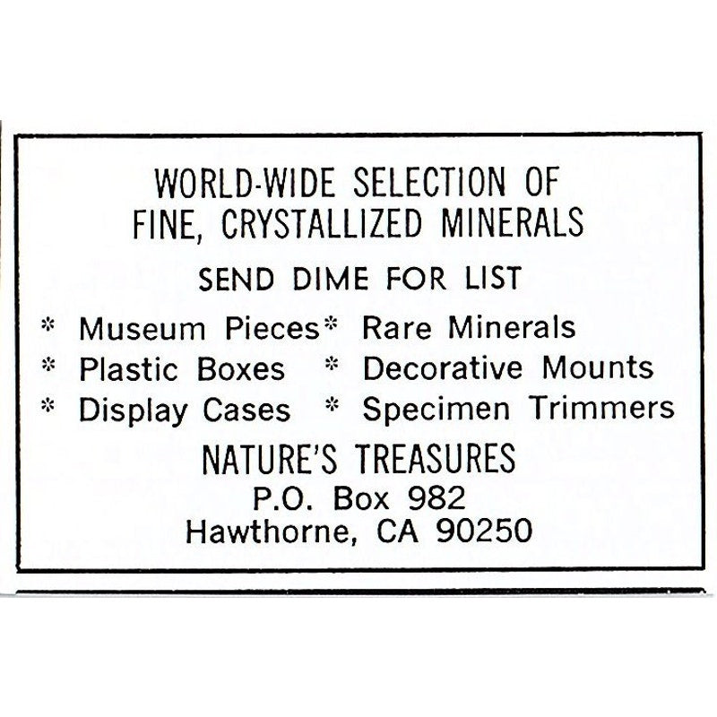 Nature's Treasures Crystallized Minerals Hawthorne CA 1972 Ad AF8-M3