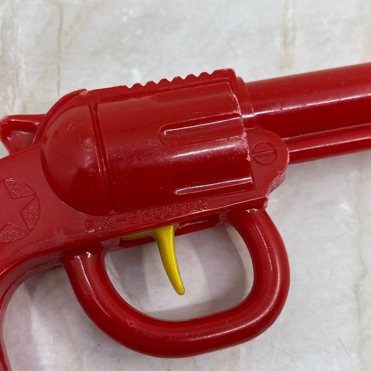 Vintage Plastic Toy Cowboy Pistol Red Six Shooter Pyro Toys TI9