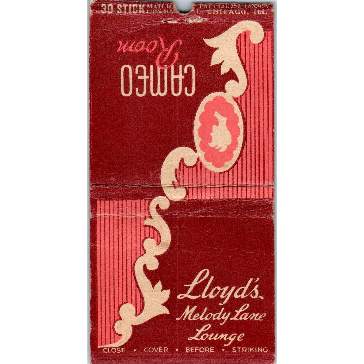 Lloyd's Melody Lane Lounge Cameo Room Eau Claire Vintage Matchbook Cover SF4-Y6