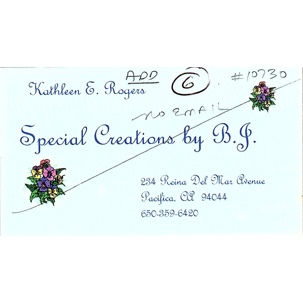 Kathleen E Rogers Special Creations by BJ Pacifico Vintage Business Card SC9-B11