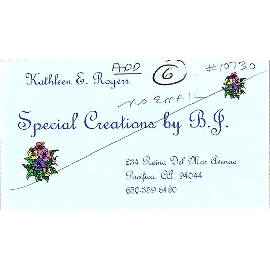 Kathleen E Rogers Special Creations by BJ Pacifico Vintage Business Card SC9-B11
