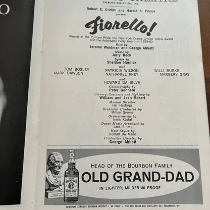 The Broadway Theatre Fiorello! Playbill 1961 Tom Bosley Bob Holiday TH2-TB5