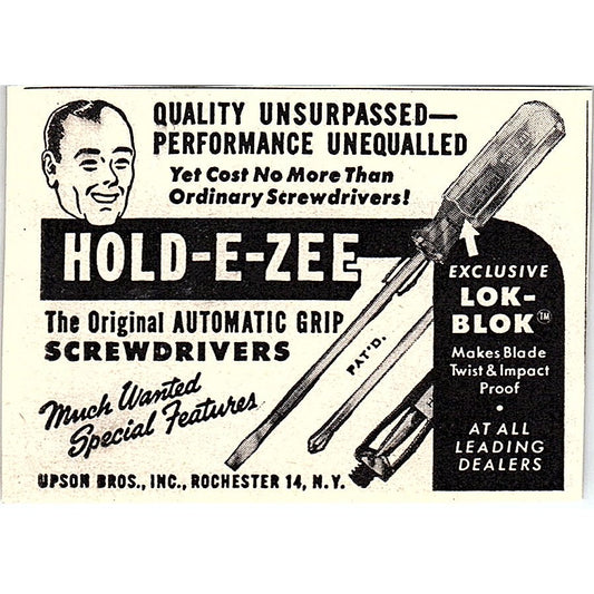Hold-E-Zee Automatic Grip Screwdrivers Upson Bros Rochester NY 1955 Ad AF9-S5